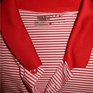 Nike Red and White Striped Polo Shirt